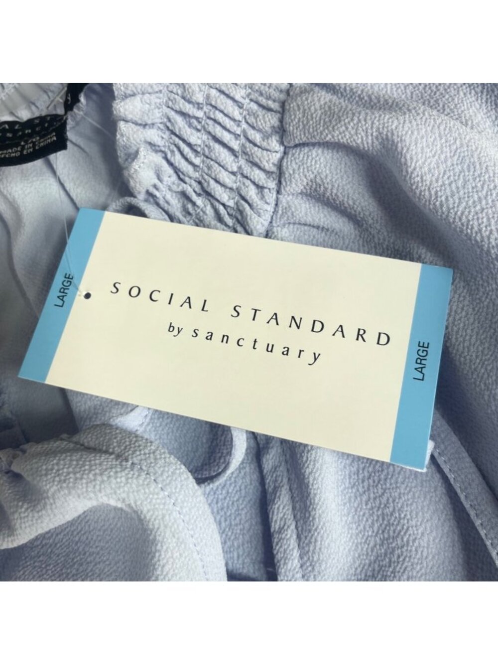 Social Standard By Sanctuary Tallie Peasant Top Large Blue New Smocked Neck Tie‎ - Picture 9 of 10